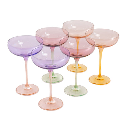 Estelle Colored Champagne Coupe Stemware - Set of 6 {Colorblock Pastel Mixed Set}