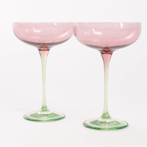 Estelle Colored Champagne Coupe - Set of 2 {Colorblock: Rose + Mint Green}