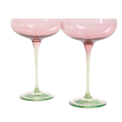 Estelle Colored Champagne Coupe - Set of 2 {Colorblock: Rose + Mint Green}