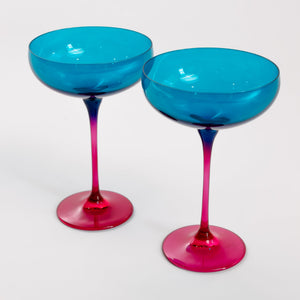 Estelle Colored Champagne Coupe - Set of 2 {Colorblock: Teal + Fuchsia}