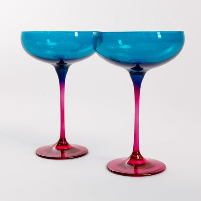 Estelle Colored Champagne Coupe - Set of 2 {Colorblock: Teal + Fuchsia}