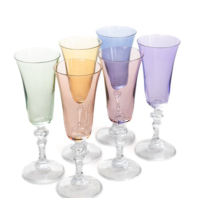 Estelle Colored Regal Flute With Clear Stem - Set of 6 {Pastel Mixed Set}