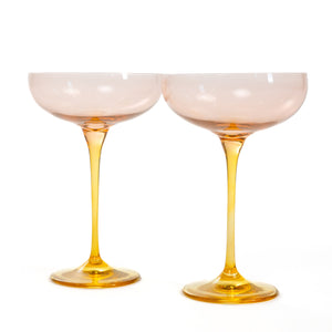 Estelle Colored Champagne Coupe - Set of 2 {Colorblock: Blush Pink + Yellow}