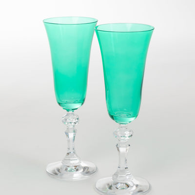 Estelle Colored Regal Flute With Clear Stem - Set of 2 {Kelly Green}