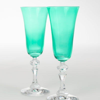Estelle Colored Regal Flute With Clear Stem - Set of 2 {Kelly Green}