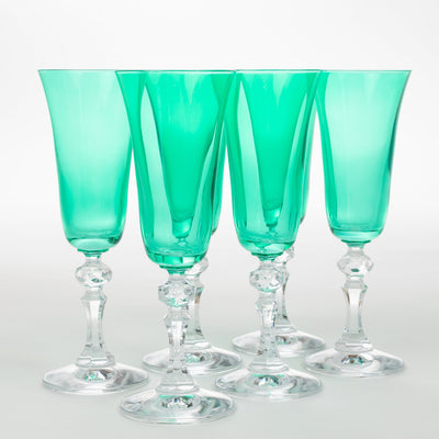 Estelle Colored Regal Flute With Clear Stem - Set of 6 {Kelly Green}