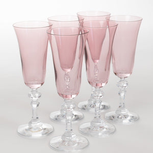 Estelle Colored Regal Flute With Clear Stem - Set of 6 {Rose}