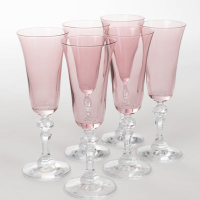 Estelle Colored Regal Flute With Clear Stem - Set of 6 {Rose}