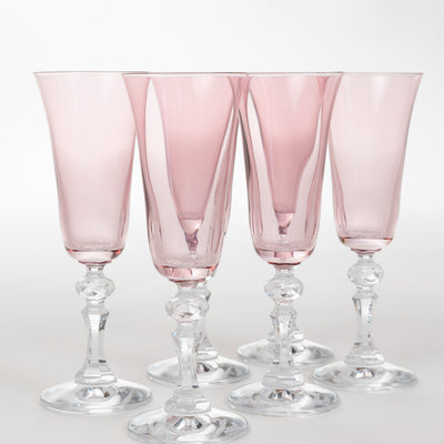 Estelle Colored Regal Flute With Clear Stem - Set of 6 {Rose}