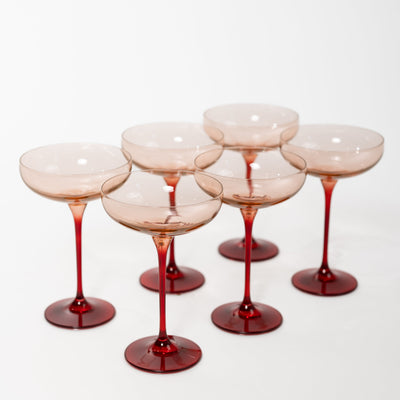 Estelle Colored Champagne Coupe - Set of 6 {Colorblock: Blush Pink + Red}