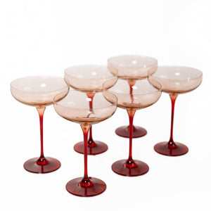 Estelle Colored Champagne Coupe - Set of 6 {Colorblock: Blush Pink + Red}