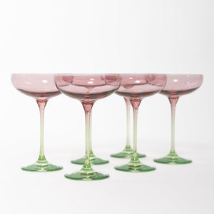 Estelle Colored Champagne Coupe - Set of 6 {Colorblock: Rose + Mint Green}