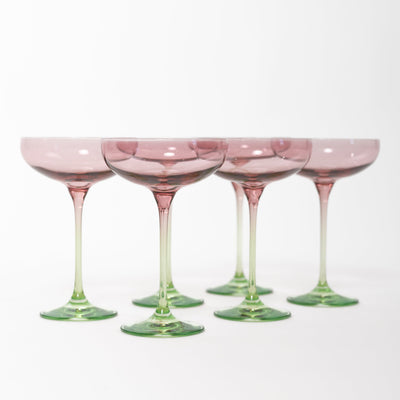 Estelle Colored Champagne Coupe - Set of 6 {Colorblock: Rose + Mint Green}