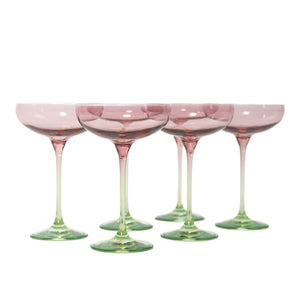 Estelle Colored Champagne Coupe - Set of 6 {Colorblock: Rose + Mint Green}