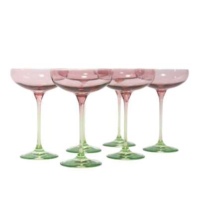Estelle Colored Champagne Coupe - Set of 6 {Colorblock: Rose + Mint Green}