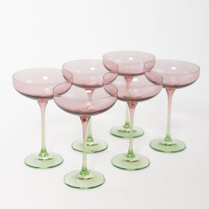 Estelle Colored Champagne Coupe - Set of 6 {Colorblock: Rose + Mint Green}