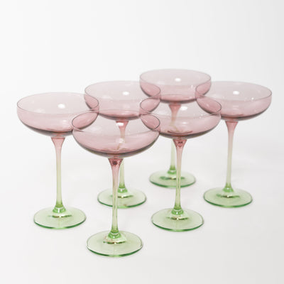 Estelle Colored Champagne Coupe - Set of 6 {Colorblock: Rose + Mint Green}