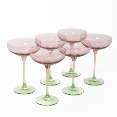 Estelle Colored Champagne Coupe - Set of 6 {Colorblock: Rose + Mint Green}