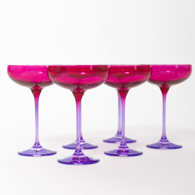Estelle Colored Champagne Coupe - Set of 6 {Colorblock: Fuchsia + Lavender}