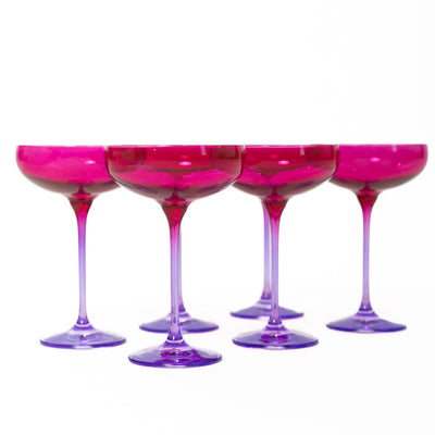 Estelle Colored Champagne Coupe - Set of 6 {Colorblock: Fuchsia + Lavender}