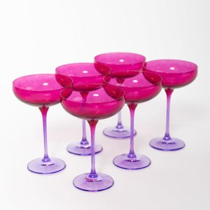 Estelle Colored Champagne Coupe - Set of 6 {Colorblock: Fuchsia + Lavender}