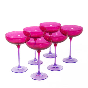 Estelle Colored Champagne Coupe - Set of 6 {Colorblock: Fuchsia + Lavender}