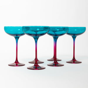 Estelle Colored Champagne Coupe - Set of 6 {Colorblock: Teal + Fuchsia}