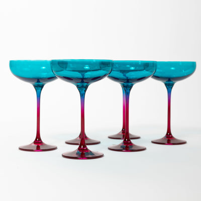 Estelle Colored Champagne Coupe - Set of 6 {Colorblock: Teal + Fuchsia}