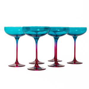 Estelle Colored Champagne Coupe - Set of 6 {Colorblock: Teal + Fuchsia}