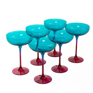 Estelle Colored Champagne Coupe - Set of 6 {Colorblock: Teal + Fuchsia}