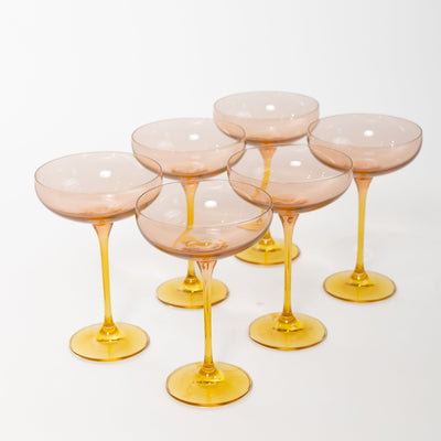 Estelle Colored Champagne Coupe - Set of 6 {Colorblock: Blush Pink + Yellow}