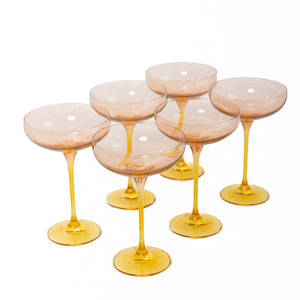 Estelle Colored Champagne Coupe - Set of 6 {Colorblock: Blush Pink + Yellow}