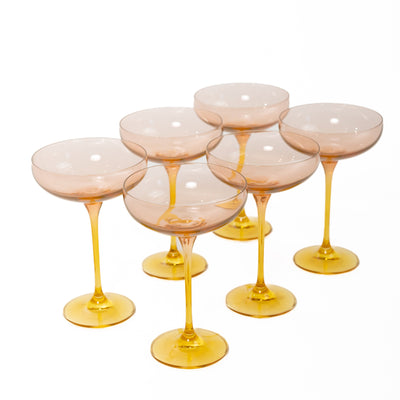 Estelle Colored Champagne Coupe - Set of 6 {Colorblock: Blush Pink + Yellow}