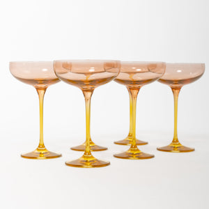 Estelle Colored Champagne Coupe - Set of 6 {Colorblock: Blush Pink + Yellow}
