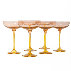 Estelle Colored Champagne Coupe - Set of 6 {Colorblock: Blush Pink + Yellow}