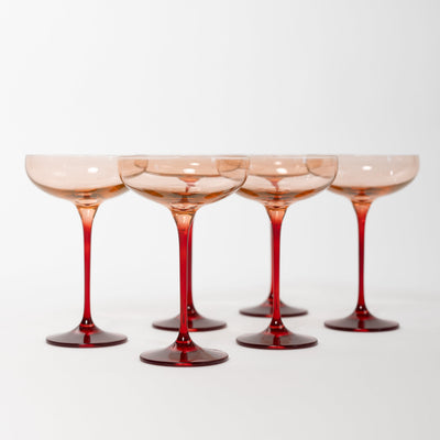 Estelle Colored Champagne Coupe - Set of 6 {Colorblock: Blush Pink + Red}