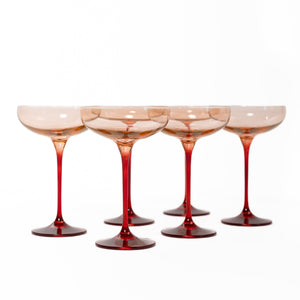 Estelle Colored Champagne Coupe - Set of 6 {Colorblock: Blush Pink + Red}