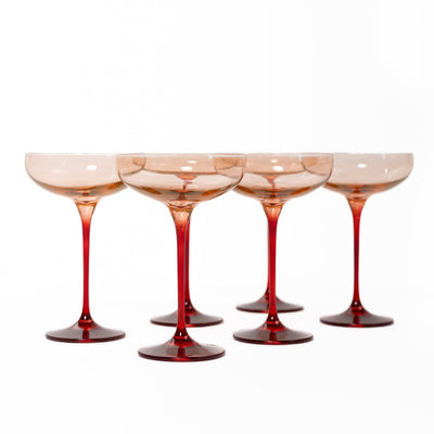 Estelle Colored Champagne Coupe - Set of 6 {Colorblock: Blush Pink + Red}