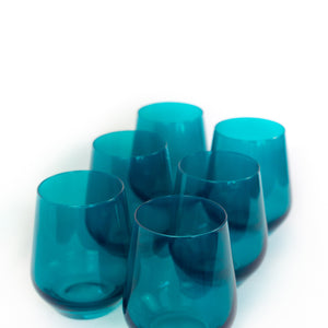 Estelle Colored Wine Stemless - Set of 6 {Teal}