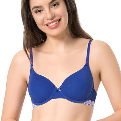 every de Padded Wired Sassy Stripes T-Shirt Bra - Royal Blue