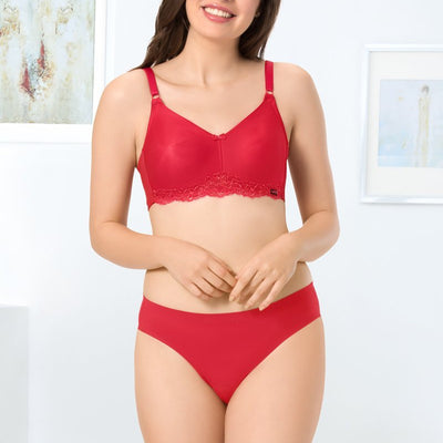 every de Contour Charm Non-Padded Non-Wired Full Cover Everyday Bra - Crimson