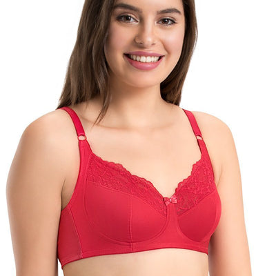 every de Lace Contour Non-Padded Non-Wired Full Cover Bra - Crimson