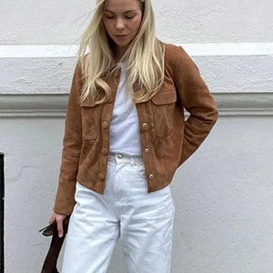 Leah Vintage Suede Short Coat in Brown
