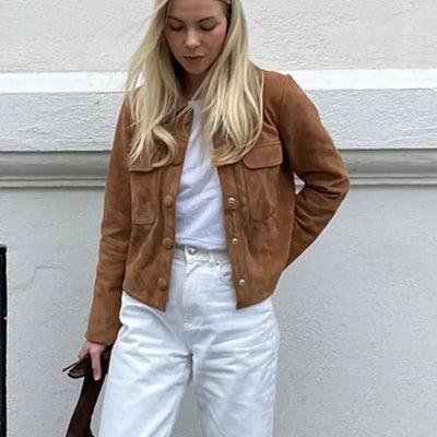 Leah Vintage Suede Short Coat in Brown