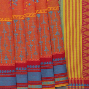 Hand block printed south cotton saree