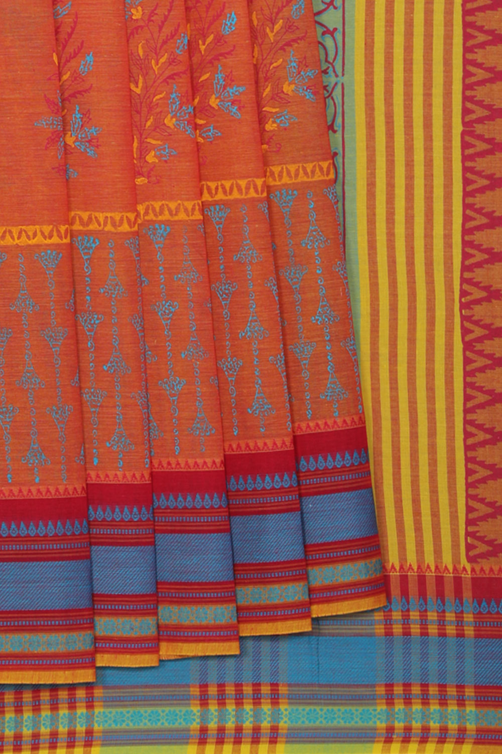 Hand block printed south cotton saree