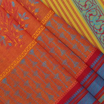 Hand block printed south cotton saree