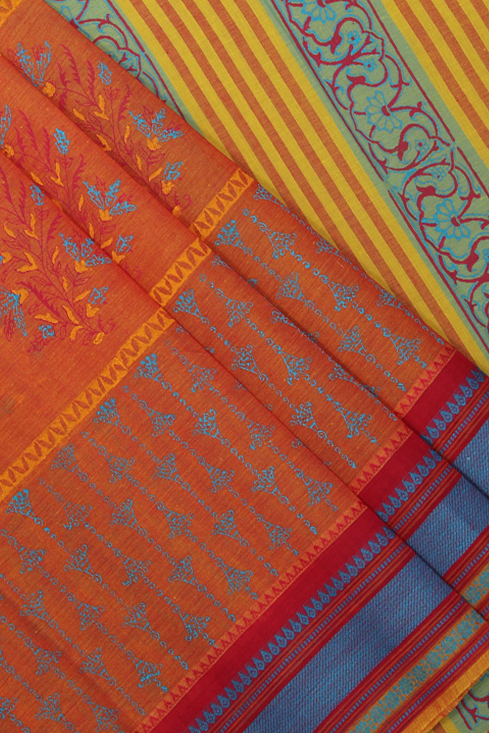 Hand block printed south cotton saree
