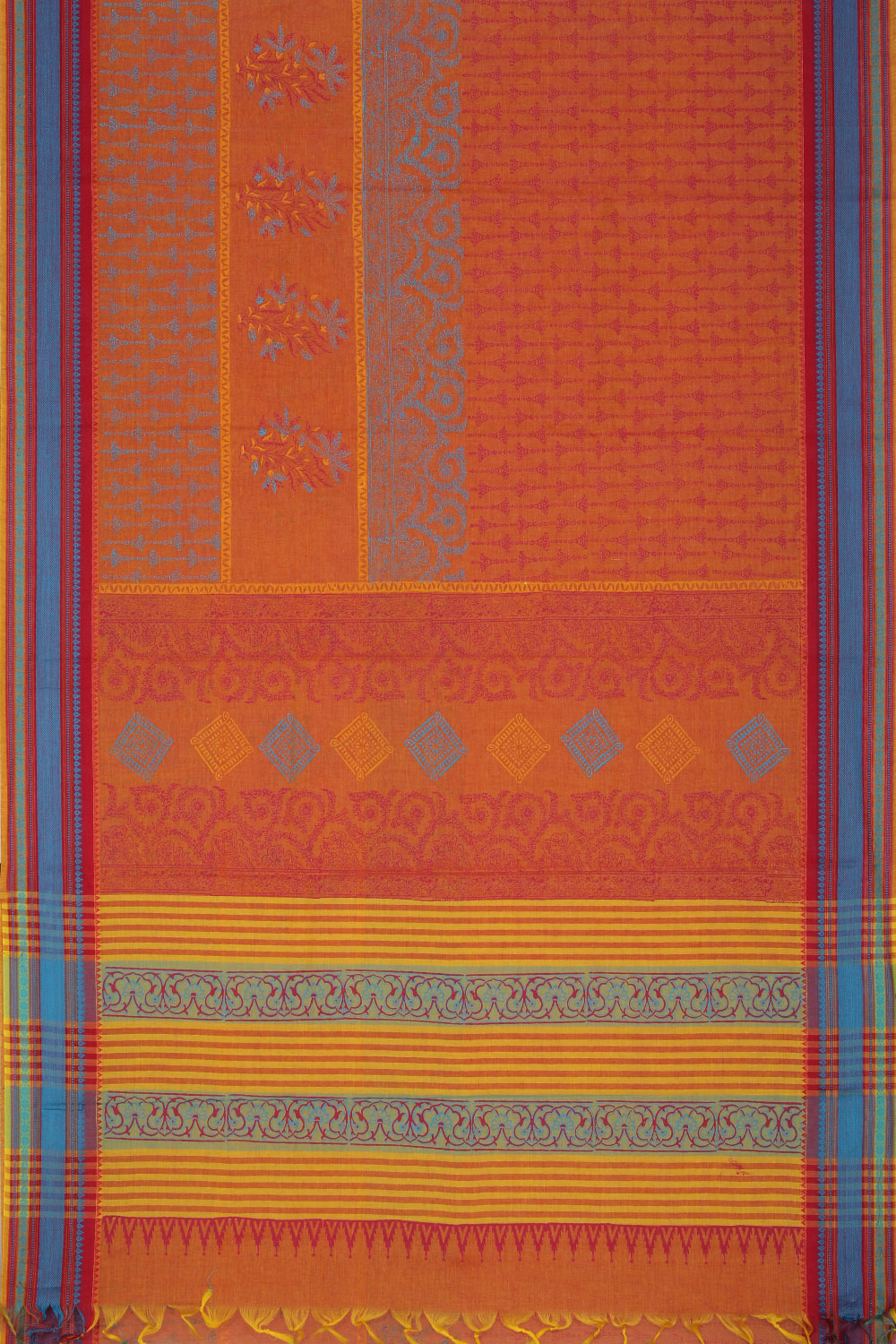Hand block printed south cotton saree