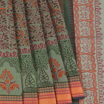 Hand block printed south cotton saree
